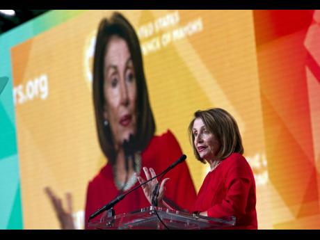 House Speaker Nancy Pelosi, D-Calif., speaks during the US Conference of Mayors winter meeting in Washington, DC, on Wednesday, January 23, 2019. AP 