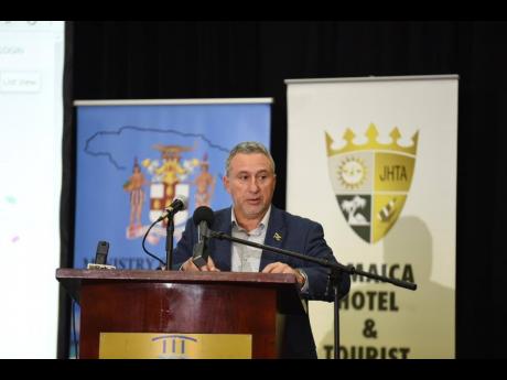 Metry Seaga, president of the Jamaica Manufacturers and Exporters’ Association, addressing buyers and suppliers in the tourism industry at a tourism linkages speed networking event sponsored by the Tourism Enhancement Fund, at the Montego Bay Convention Centre in St James on Wednesday, March 20.