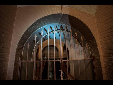 Whether fact or folklore, this small space in the basement of the Capitol with steel bars is sometimes referred to as the old “House jail,” but it is used today to protect the cherished Lincoln Catafalque, the pedestal for caskets used during state funerals, in Washington, Friday, May 3, 2019. 