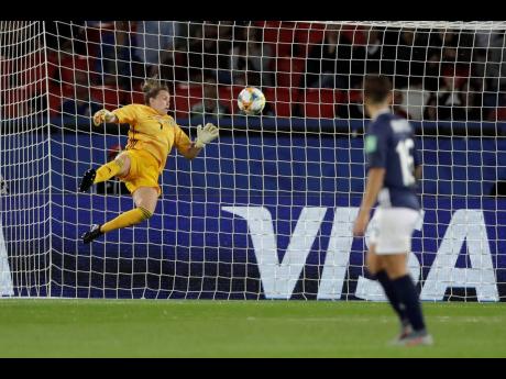 Credit: Alessandra Tarantino Scotland goalkeeper Lee Alexander (left) fails to block a shoot from Argentina’s Florencia Bonsegundo to score her side’s second goal during their Group D FIFA Women’s World Cup match at Parc des Princes in Paris, France, yesterday.