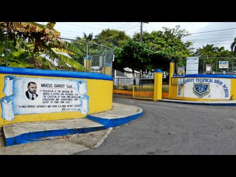 The entrance to Marcus Garvey Technical High School. 