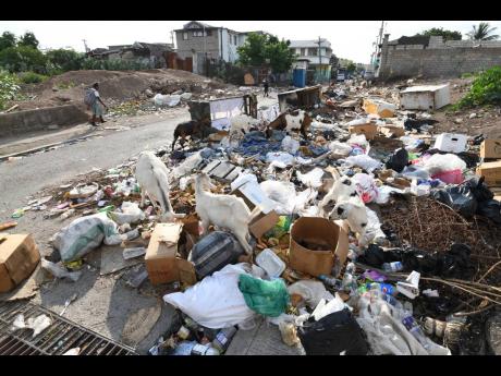 Garbage piled up at an intersection in Kingston earlier this month. 