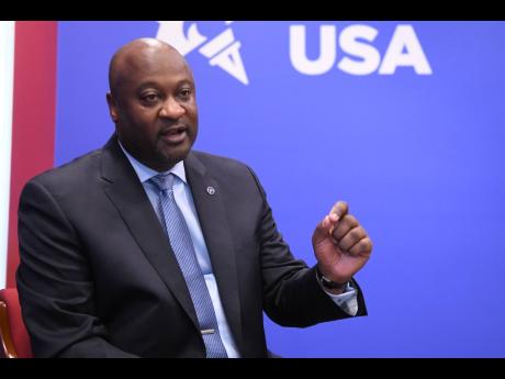 Gary Barksdale, chief postal inspector of the US Postal Inspection Service, makes a point during an interview with The Gleaner on Monday. 