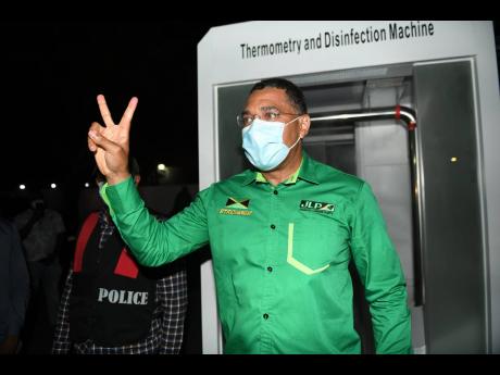 Andrew Holness at the Jamaica Labour Party headquarters after his party won the general election, routing the opposition People’s National Party by winning 49 seats in the 63- member Parliament.