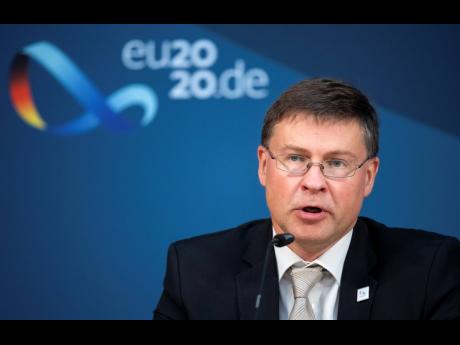 Valdis Dombrovskis, vice-president of the EU Commission, speaks at a press conference in Berlin, Germany, following the informal talks of the EU Trade Ministers on Monday, September 21, 2020.