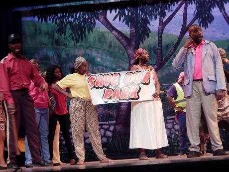 Credit: File Two concerned residents of Ruckshon Junction question Mr Biggleton (Carlton Butler) about his plans for the park.