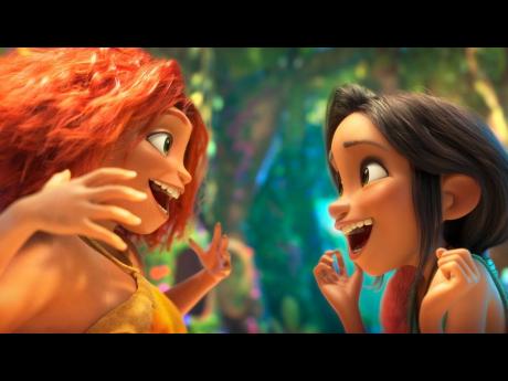 Eep Crood (Emma Stone, left) and Dawn Betterman (Kelly Marie Tran) in DreamWorks Animation’s ‘The Croods: A New Age’, directed by Joel Crawford.