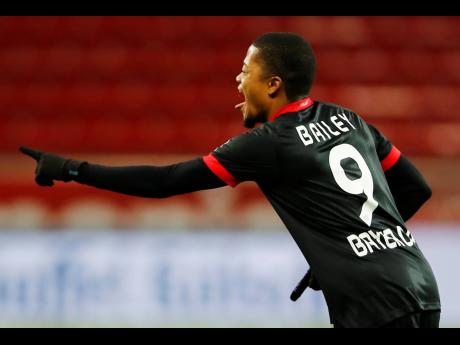 Credit: AP Leverkusen’s Leon Bailey celebrates scoring during their German Bundesliga match against TSG 1899 Hoffenheim in the BayArena, Leverkusen, Germany, yesterday.