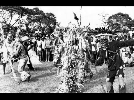 Credit: The Gleaner Archives This 1972 file photograph shows the Duhaney Pen Group, silver medallists in the Jonkonnu section of the traditional dance held at the Spring field Community Centre in Morant Bay, St Thomas.