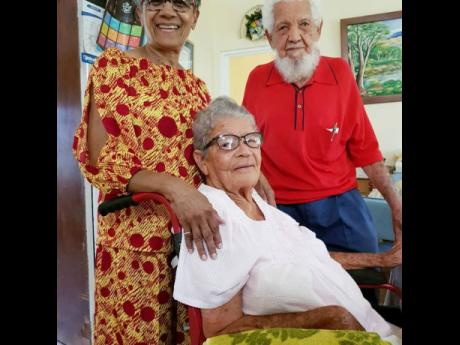 Fae Ellington (left); mother, Mary Williams and uncle, 90-year-old Isaac during a birthday celebration for Williams. Affectionately known as Miss Mae, the matriarch turned 92 on February 23, 2020.