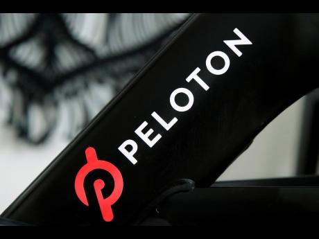 A file photo showing the Peloton logo on the company’s stationary bicycle.