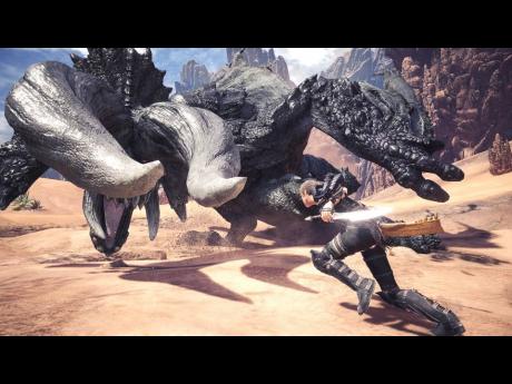 Captain Artemis and her unit of brave soldiers battle a Black Diablos in the Wildspire Waste of a dangerous new world.