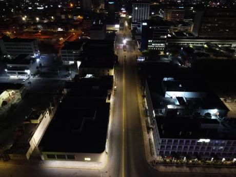 A deserted Knutsford Boulevard in New Kingston on April 1, 2020, the first night of the seven-day, all-island curfew.