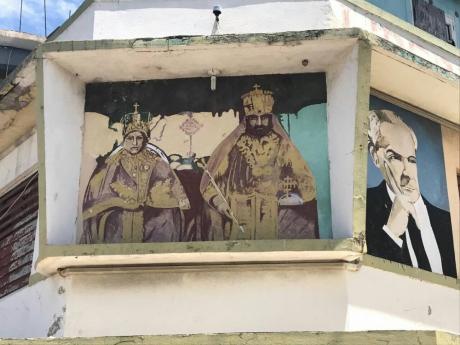 Royal Couple Enthroned, painted on a commercial building in East Street.