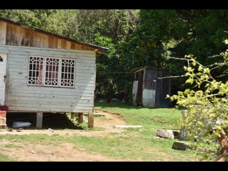 A pit latrine at the rear of a house in the community of Roaring River.