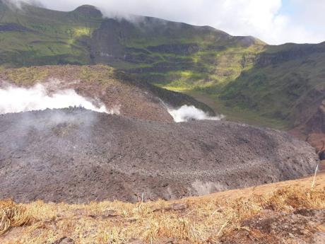 
La Soufriere, as seen on Tuesday, March 23, with the 1979 dome in the background and the 2020-2021 dome in the foreground.