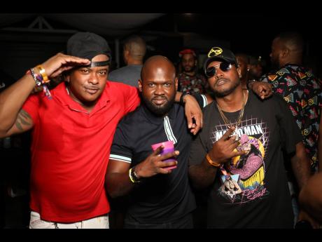 Providing the Bawd Behaviour fix for the party are (at left) Back to Basics (DJ from USA/Trinidad and Tobago); Dwayne Dacres, event promoter for Milk and Honey; and Daybreak and Tony X (USA and Trinidad DJ).