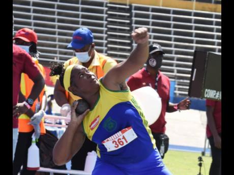 Leonie Samuels (Rusea's) winner of the Class One Girls shot put at the ISSA/GraceKennedy Boys and Girls Athletics Championships at the National Stadium on Wednesday, May 12, 2021. 