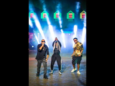 Credit: Contributed From left: Sean Paul, Spice and Shaggy perform during the shoot for their appearance on 'Jimmy Kimmel Live!'.