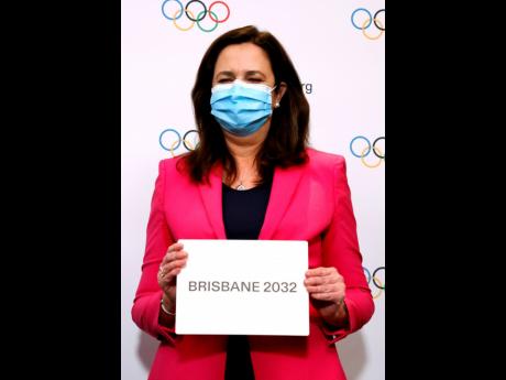 The Honourable Annastacia Palaszczuk, MP, celebrates after Brisbane was announced as the 2032 Summer Olympics host city during the IOC Session at Hotel Okura in Tokyo, on Wednesday, July 21, 2021.
