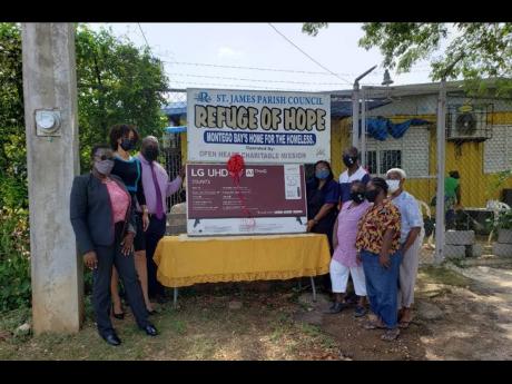 CIBC FirstCaribbean, through its Adopt-A-Cause programme, recently made a donation to the Refuge of Hope homeless shelter in Montego Bay, St James.  Here,  bank executives (at left) Dawnlyn Warren, customer service manager, retail & business banking; Mesha