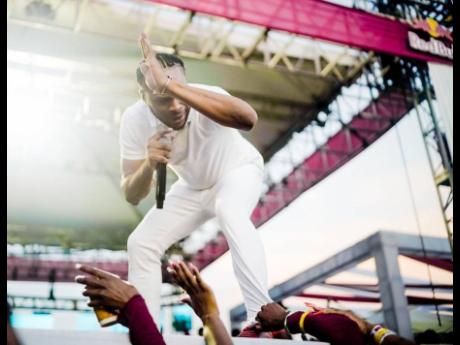 Dancehall star Dexta Daps performs at Celebrity Playground, the first event for Dream Weekend 2021, held at Wavz Beach on Thursday. 