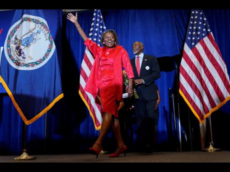 Lieutenant Governor-elect Winsome Sears arrives to speak before Virginia Governor-elect Glenn Youngkin at an election night party in Chantilly, Virginia early Wednesday after he defeated Democrat Terry McAuliffe. 