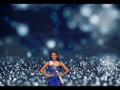  Daena Soares appeared in this royal blue Dermoth Williams Couture evening gown during the preliminary evening gown competition.