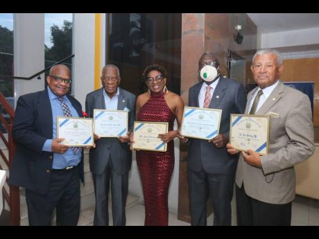 From left: Lloyd B. Smith, CEO, The Western Mirror; Godfrey Dyer, chairman, Tourism Enhancement Fund; Janet Silvera, president, Montego Bay Chamber of Commerce and Industry; Archbishop Conrad Pitkin, custos of St James; and Dr Lee Bailey, cruise shipping e