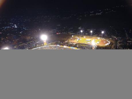 An aerial shot of the National Stadium in Kingston.