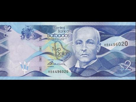 Credit: A $2 Barbados bill. The currency is pegged around two to one to the US dollar.