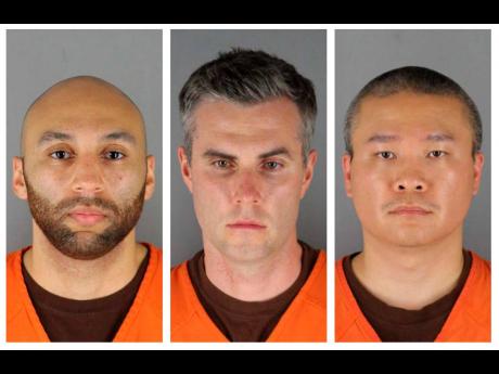 FILE - This combination of photos provided by the Hennepin County Sheriff’s Office in Minnesota on June 3, 2020, shows (from left) former Minneapolis police officers J. Alexander Kueng, Thomas Lane, and Tou Thao. 