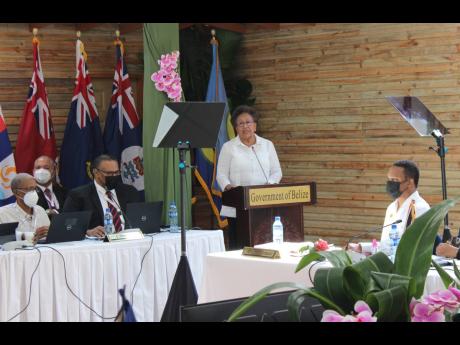 CARICOM Secretary General Dr Carla Barnett addressing the 33rd Inter-Sessional Summit in Belize.