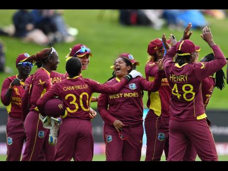 Credit: CWI Photo West Indies women celebrate a seven-run win over England Women at the ICC Women’s Cricket World Cup in Dunedin, New Zealand,on Tuesday.