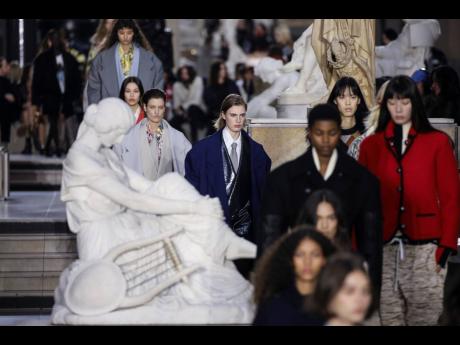 A model wears a creation as part of the Louis Vuitton Ready To Wear Fall/Winter 2022-2023 fashion collection