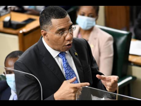 
Prime Minister Andrew Holness presenting his Budget debate speech at the sitting of the House of Representatives on Thursday, March 17.