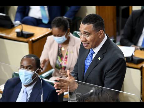 Prime Minister Andrew Holness makes his contribution to the  Budget debate in the House of Representatives last Thursday.