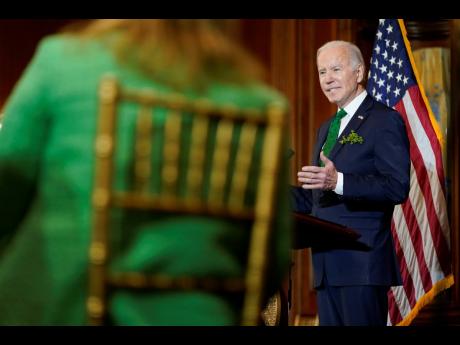 President Joe Biden speaks at the annual Friends of Ireland luncheon on Capitol Hill in Washington on Thursday.