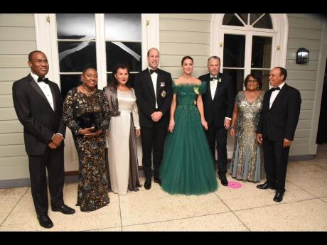 Credit: JIS The Duke and Duchess of Cambridge, Prince William (fourth left) and Kate (to his left) are joined by (from left) Minister of Finance and the Public Service Nigel Clarke; Minister of Culture, Gender, Entertainment and Sport Olivia Grange; Rose Tavares-Finso