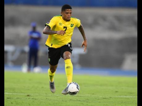 Jamaica’s Leon Bailey in action against El Salvador during Thursday night’s Concacaf World Cup qualifier at the National Stadium. The game ended in a 1-1 draw. 