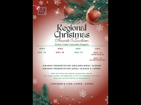 A flyer advertising the staff event billed as the Regional Christmas Awards and Luncheon.