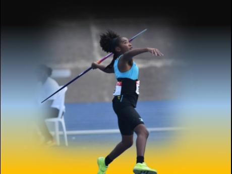 Girls' Under-17 javelin champion, Dior-Rae Scott, in action earlier today at the National Stadium in Kingston, Jamaica.