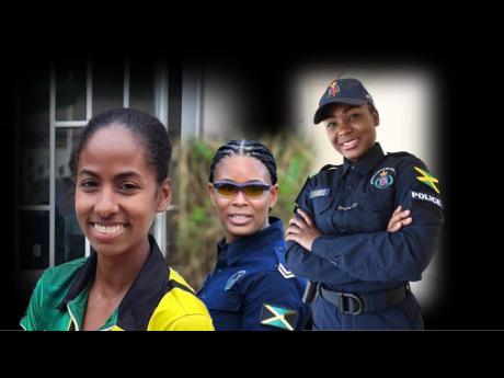 Three members of the all-female shooting group, Super Six. From left: Yeonie Campbell, Detective Corporal Sasha Mullings, and Shayon Francis.