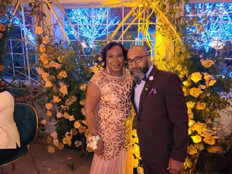 Maxine Greaves (mother of groom) poses for a picture with her brother, Martin Greaves.