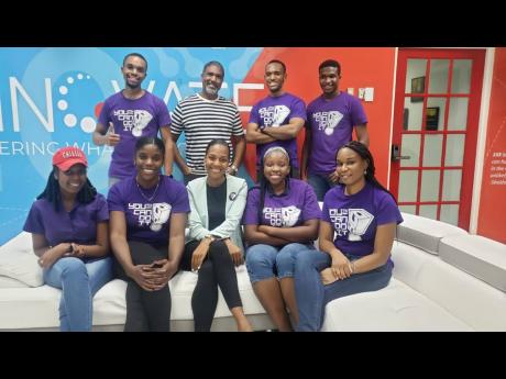 YCDI Team-Seated from left: Kayla Mendez, change Agent, Lianne McNaugton, managing director, YCDI, Dr. Terri-Karelle Reid, Olivia Williams, change agent,  Cherika Wilson, head of People Ops, YCDI; Standing from left are: Christopher Derrell (CTO, YCDI), Sh