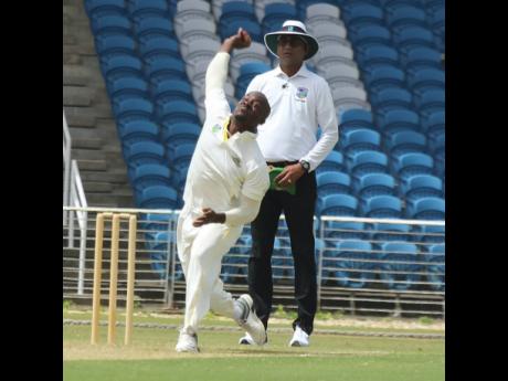 Derval Green in action for the Jamaica Scorpions against the Windward Islands Volcanoes during their West Indies Cricket Championship match on Friday. Green picked up five for 46 as the Scorpions defeated the Volcanoes by an innings and 14 runs. 