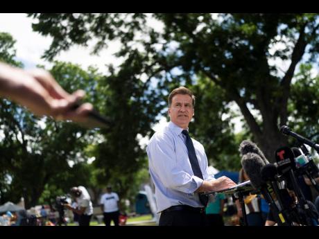 Texas state Senator Roland Gutierrez, speaks during a news conference held at a town square in Uvalde, Texas yesterday.