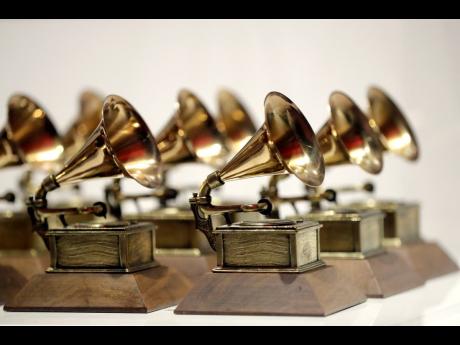 Grammy Awards are displayed at the Grammy Museum Experience at Prudential Center in Newark, New Jersey.