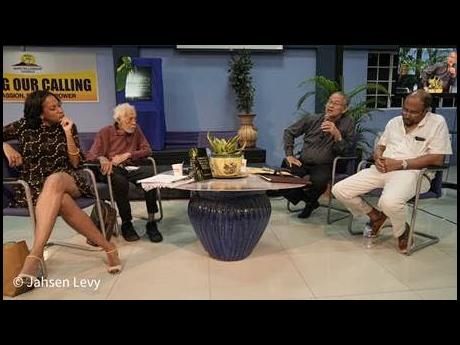From left: Dr Nadiya Figueroa, Horace Levy, Bruce Golding and Howard Mitchell at the launch of Levy’s new book, ‘Jamaica: Fractured Nation Vibrant People’, on Saturday, June 11 at Hope Fellowship Church in St Andrew.