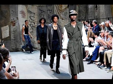 Jamaican SAINT stars Winston Lawrence (foreground) and Jonny Brown (second from front) lead the closing showcase for Wales Bonner’s much acclaimed Spring 2023 collection reveal in Italy, followed by Somalian model Najib Abdi and SAINT Romaine Dixon.